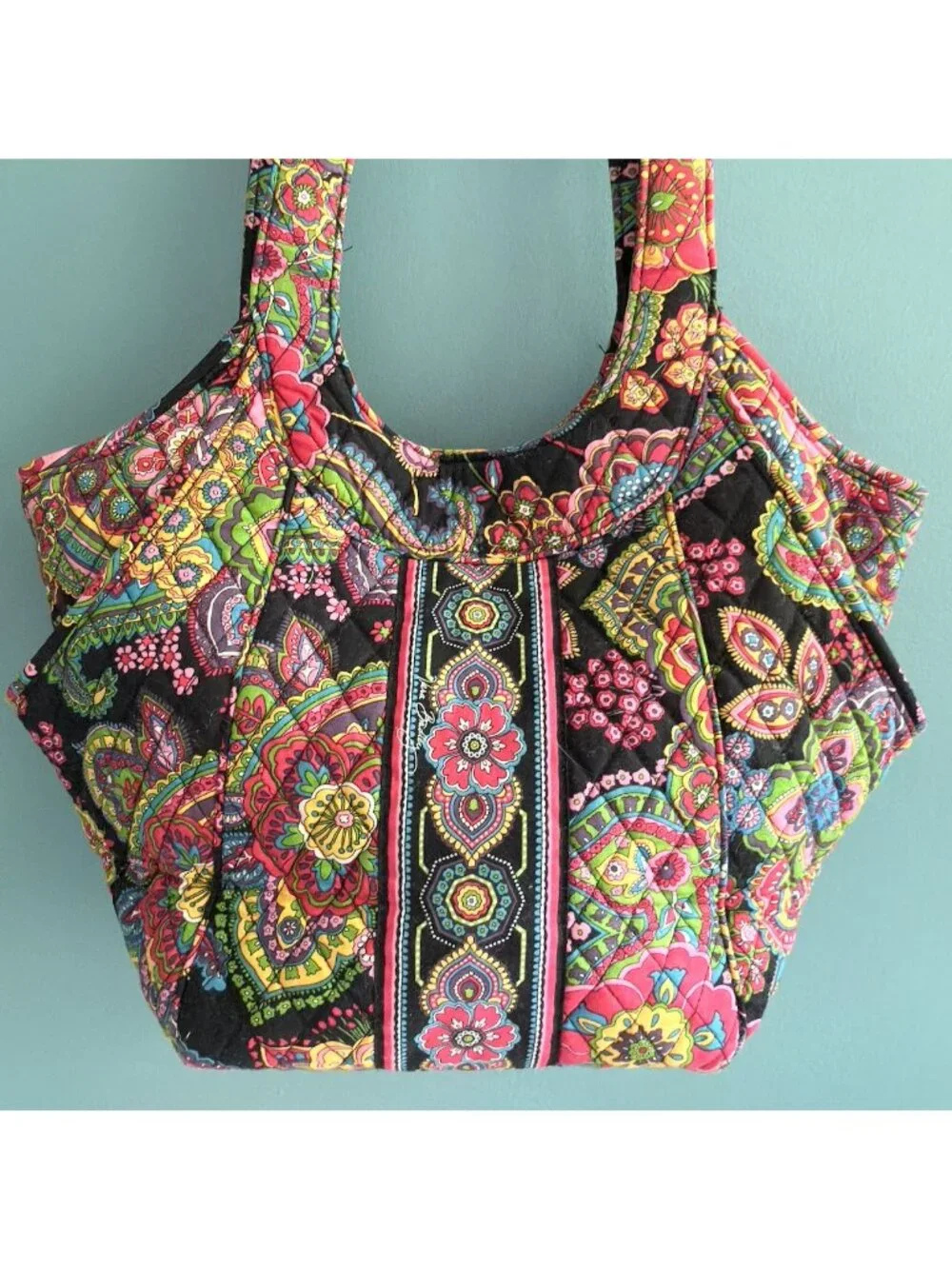 Retired Vera Bradley Hobo Bag Symphony In Hue Quilted Paisley Floral Vibrant Tot